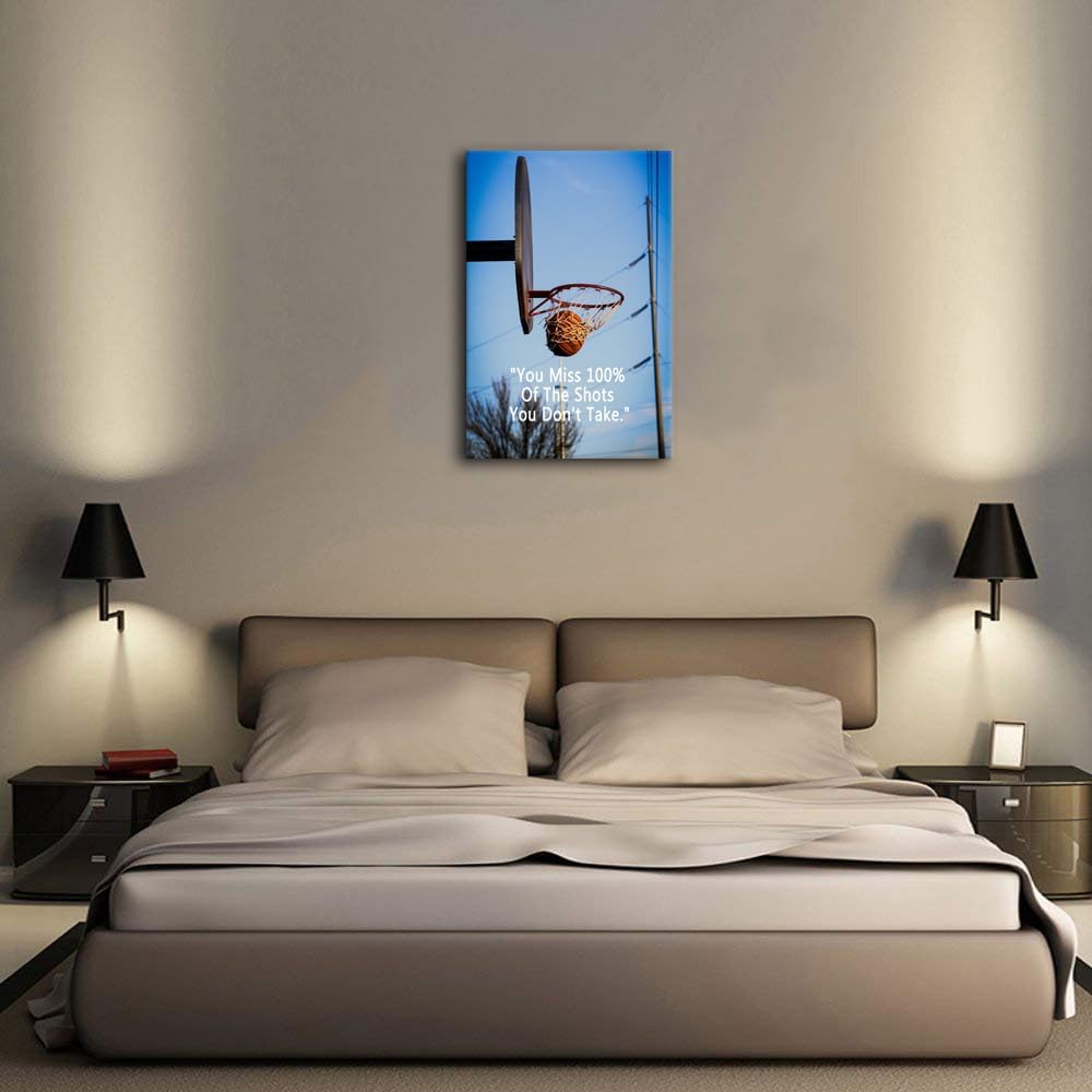 Inspirational Canvas Wall Art Office Wall Decor Motivational You Miss 100% Of The Shots You Don't Take Inspiring Poster Quote Canvas Print Artwork Positive Painting Wall Decor Framed[24''W X 36''H]