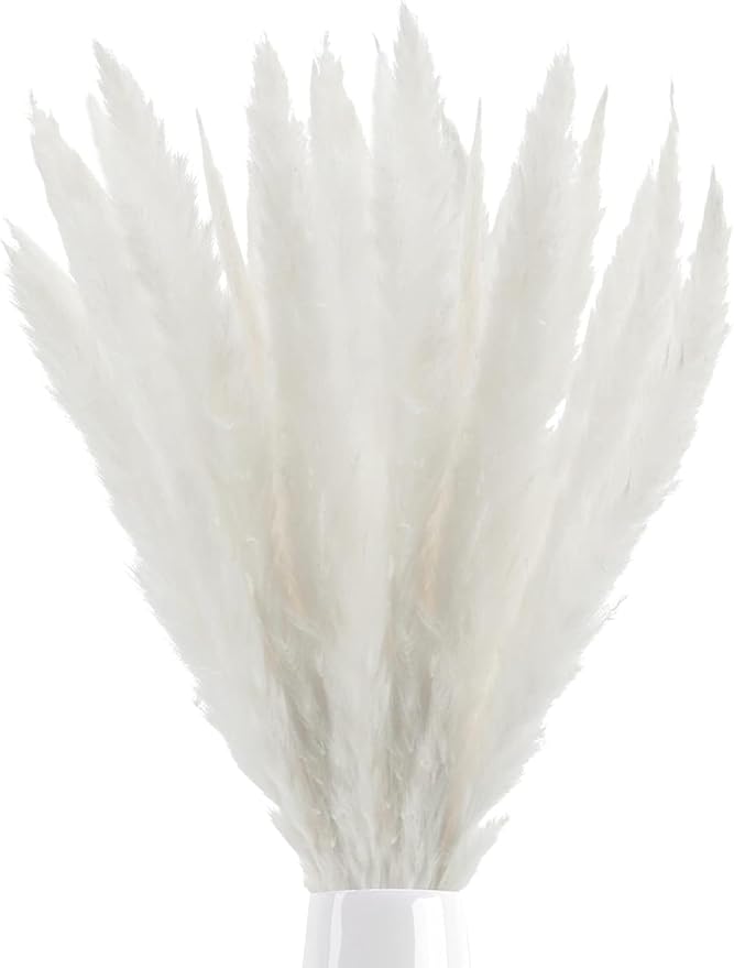 Uieke 50 100Pcs Natural Dried Pampas Grass Plume 17inch Tall Dried Flowers Large Faux Reed Artificial Plants for Wedding Flower Arrangements Farmhouse Wreath Door (120pcs-white)