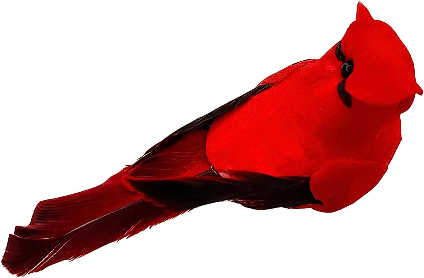 Berfutall-Cardinal Clip On Christmas Tree Ornament Decorations - Red Feathers Set of 12 Pieces Each is 2.8" Lon(B)