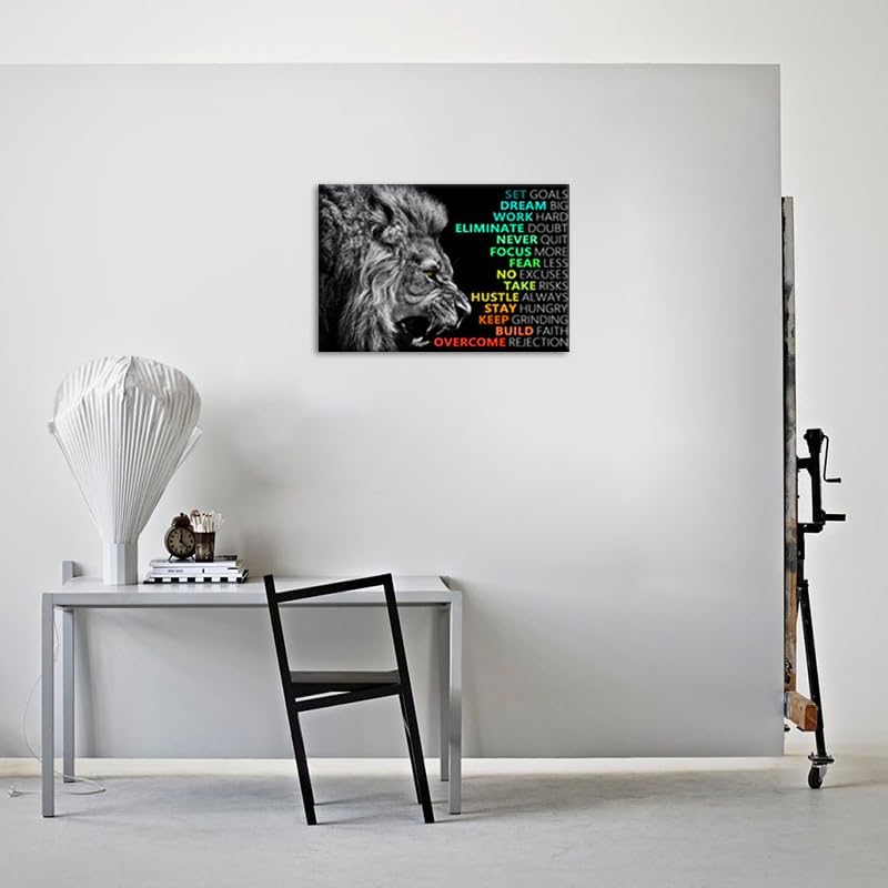 Inspirational Canvas Wall Art Success Positive Affirmation Quotes Pictures Motivational Print Lion Poster Painting Colorful Artwork Office Decor for Living Room Framed Ready to Hang[24''W x 36''H]