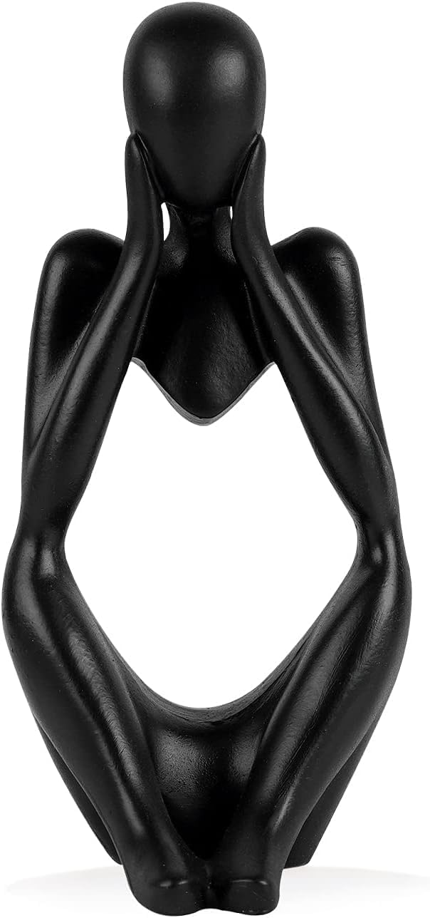 Creative Resin Thinker Minimal Abstract Art Sculpture Statue Figurines Home Office Bookshelf Desktop Decor (Black, Focus, Small)