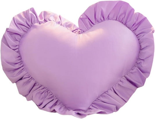 Heart Pillows, Cute Soft Room Decor Ruffled Love Heart Shape Throw Pillows Sofa Cushion Pillow for Living Room Bed Chair Car Floor Home Decoration, Purple