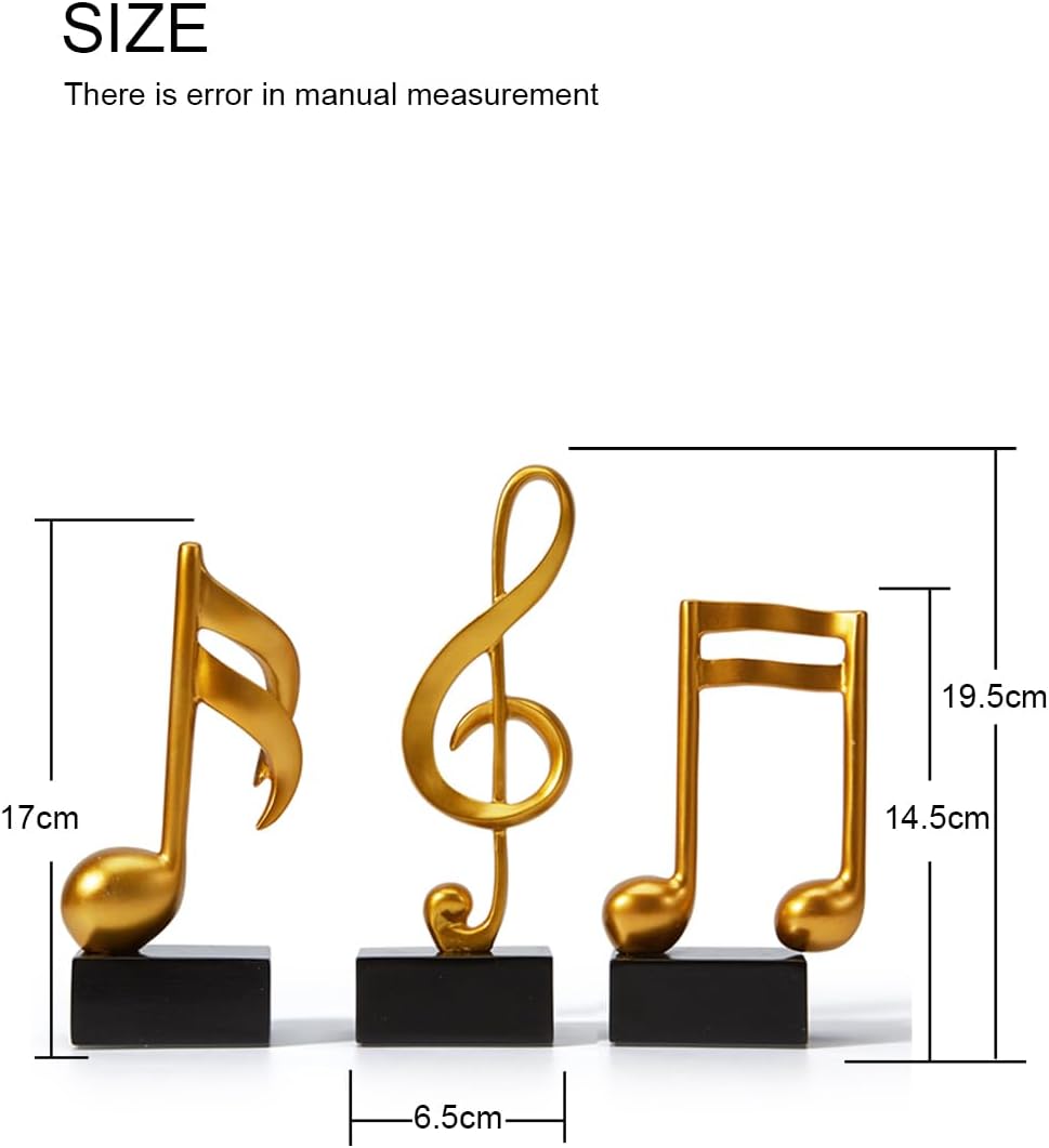 HAUCOZE Amoy-Art 3pcs Music Note Ornament Gifts Musical Sculpture Statue Modern Decor Piano Figurine Table Centerpiece Crafts Polyresin Arts Gold 19cm