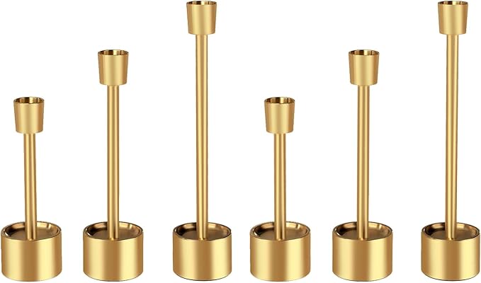 YUMORE 6 Packs Small Taper Candle Holders Candlestick Holder Stable Base Stand Holders for Dining Table Wedding Centerpiece (Gold)