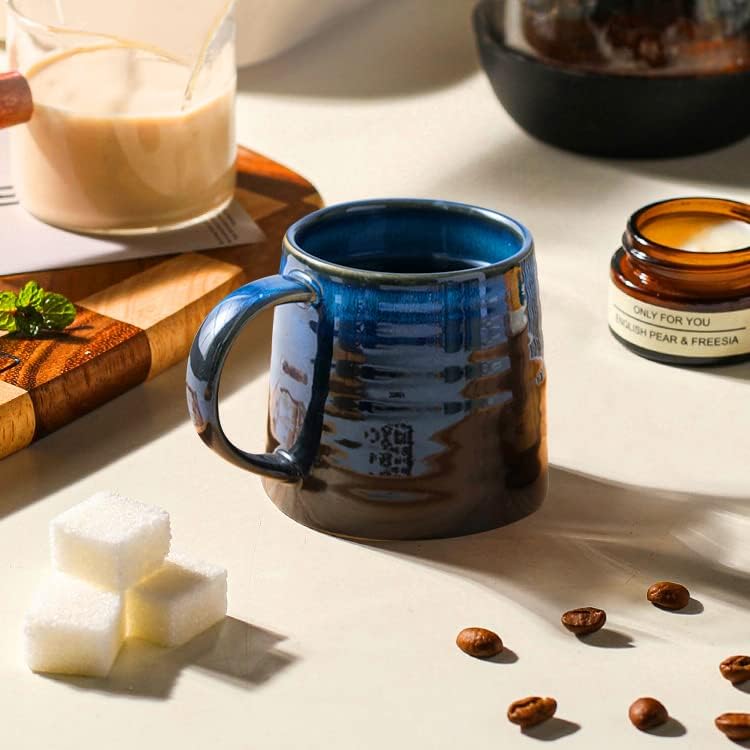 Large Ceramic Coffee Mugs, Handmade Pottery Mug, Tea Cups with Handle for Office and Home, 16 oz, Dishwasher and Microwave Safe (Sky Blue)