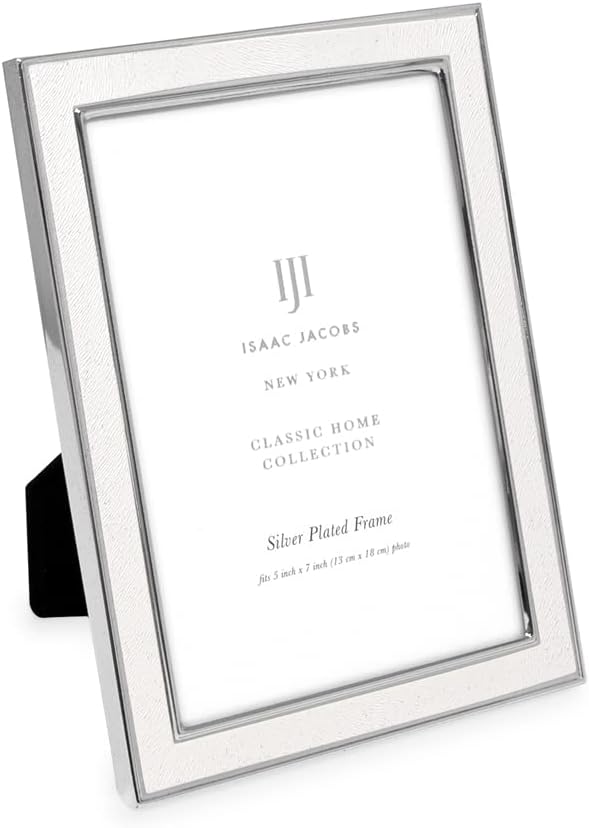 Isaac Jacobs 5x7 White Textured Leather (Vertical & Horizontal) & Silver Metal Picture Frame, with Black Fabric Easel, Wall-Mountable, Made for Tabletop, Home or Office (5x7, White W/ Silver)