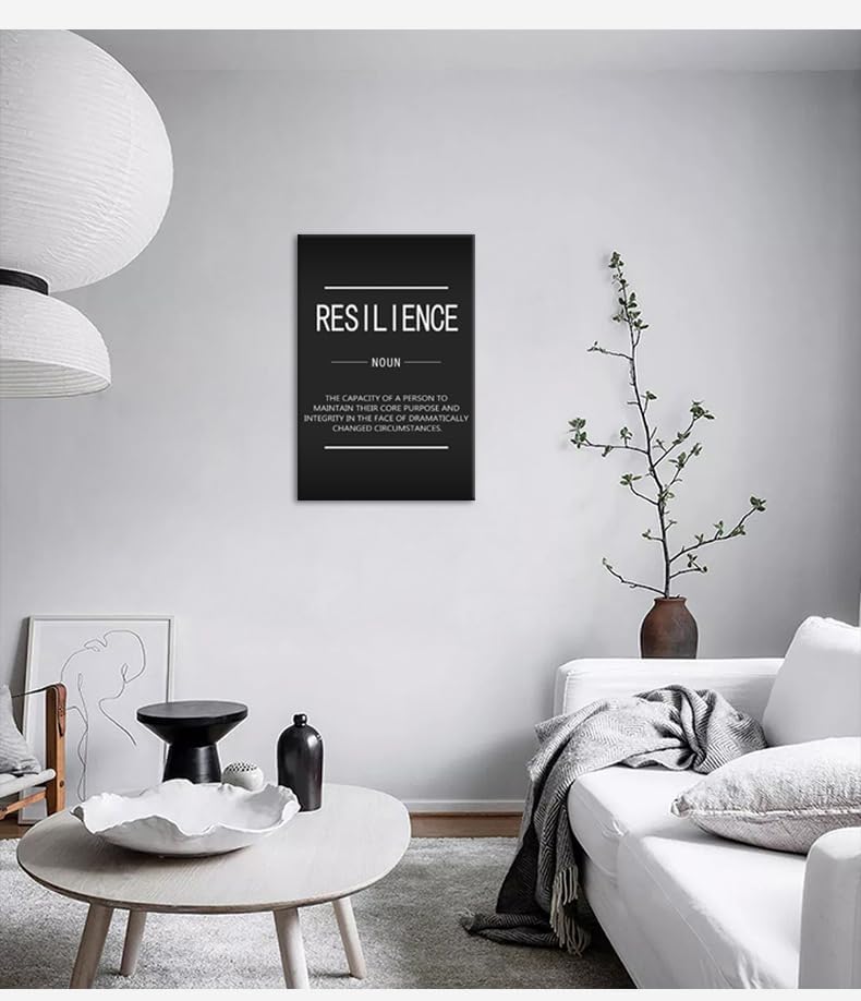 Inspirational Wall Art Motivational Posters Prints on Canvas Modern Inspiring Quotes Painting Resilience Noun Picture Artwork Home Living Room Office Decor Wooden Framed Ready to Hang[24''W x 36''H]