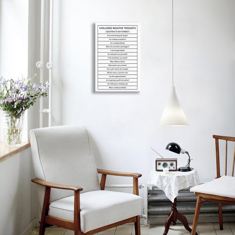 Inspirational Canvas Wall Art Challenge Negative Thoughts Picture Inspiring Poster Print Artwork Motivational Positive Quote Painting Office Classroom Modern Home Wall Decor Framed[12''W X 18''H]