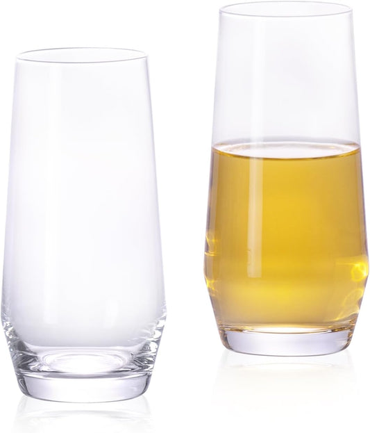 KAMMAK Drinking Glasses 12oz Crystal Water Glasses Set of 2, Tall Glass Cups, Highball Glass for Cocktail, Juice, Mojito, Iced Tea, Kitchen and Bar Glassware Gifts, Collins Glasses