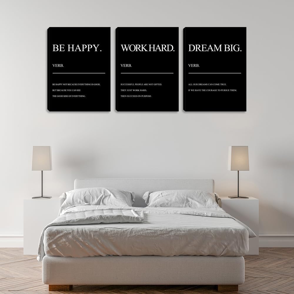 Large Motivational Work Hard Canvas Poster Painting Inspiring Wall Art Poster Black Wall Decor Framed Artwork Inspirational Black Wall Decor Wall Poster for Home Office Living Room (72"Wx36"H)