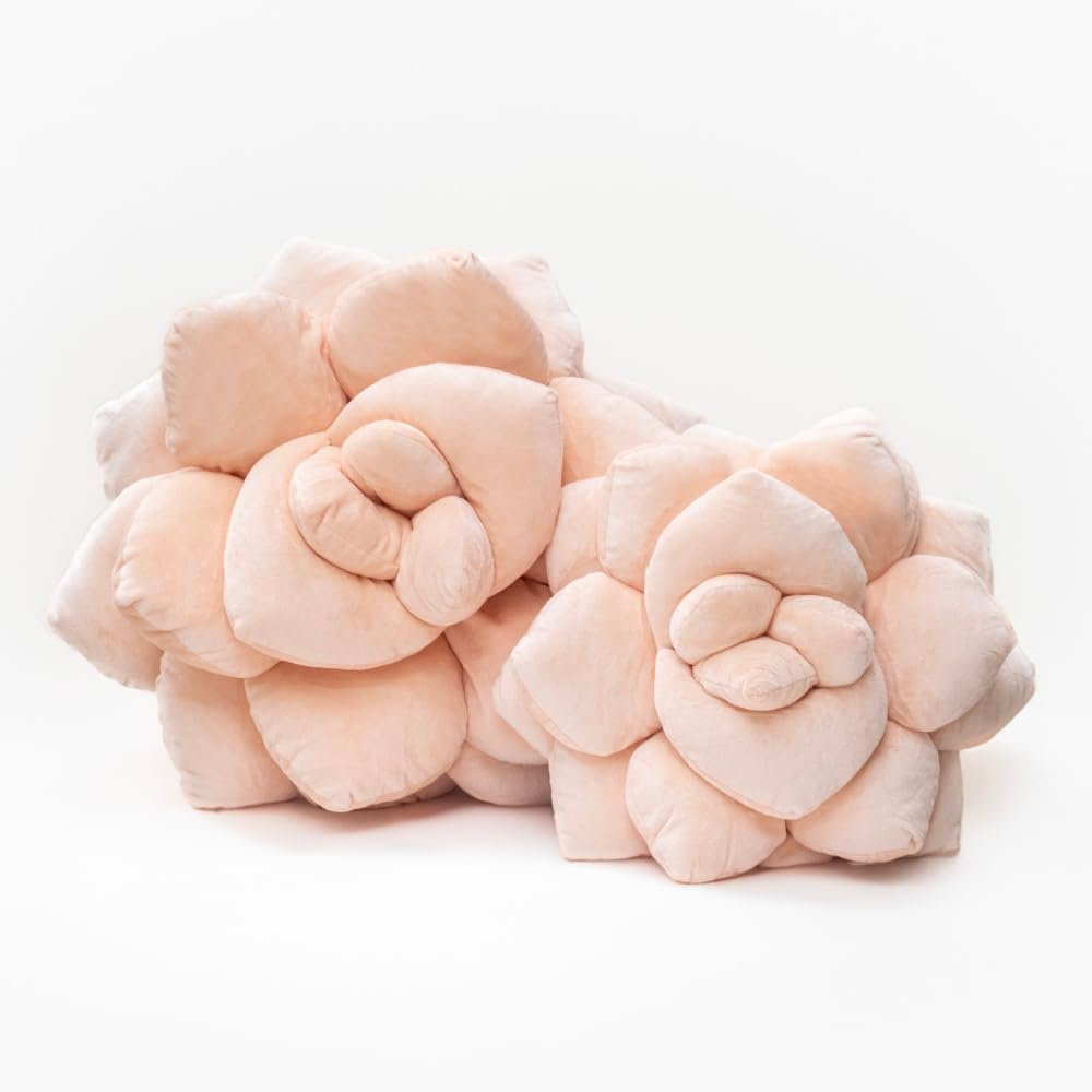 Green Philosophy Co. Succulent® Pillow 16" – Soft 3D Decorative Flower Throw Pillow, Unique Blush Peach Plush Flower Cushion, Perfect for Couch, Sofa, Bedroom Decor, Gift for Plant Lovers