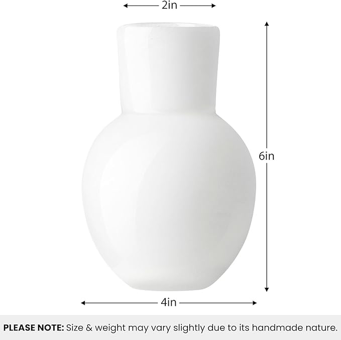 Torre & Tagus 6" Mouth Blown Art Glass Vase for Flowers - Opaque White Small Table Vase & Handmade Small White Accent for Modern Home Decor, Neutral Bud Vases as Decorative Shelf Decor or Wedding