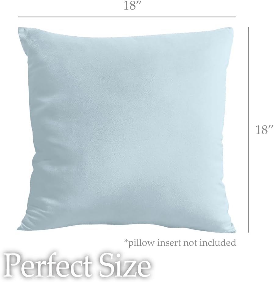 lalaLOOM Velvet Throw Pillow Covers, Set of 2, 18x18 Decorative Square Pillows Home Decor, Soft Accent Cases, Silky Machine Washable Pillowcases for Sofa, Couch, Bedroom, Living Room, Light Blue