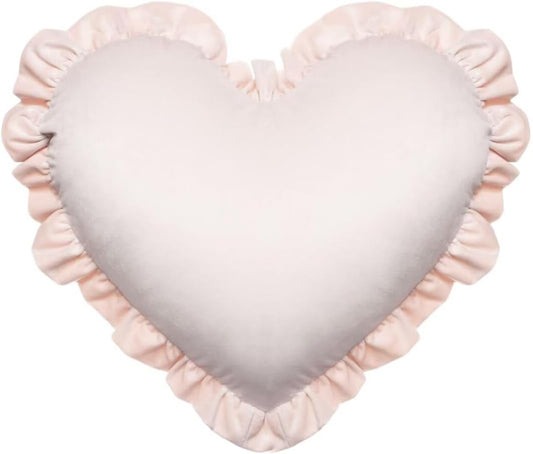 Heart-Shaped Throw Pillow 20×16 Inch Velvet Ruffed Heart Pillow Home Decoration Pillows Cushion for Sofa Bed Chair Living Room Light Pink