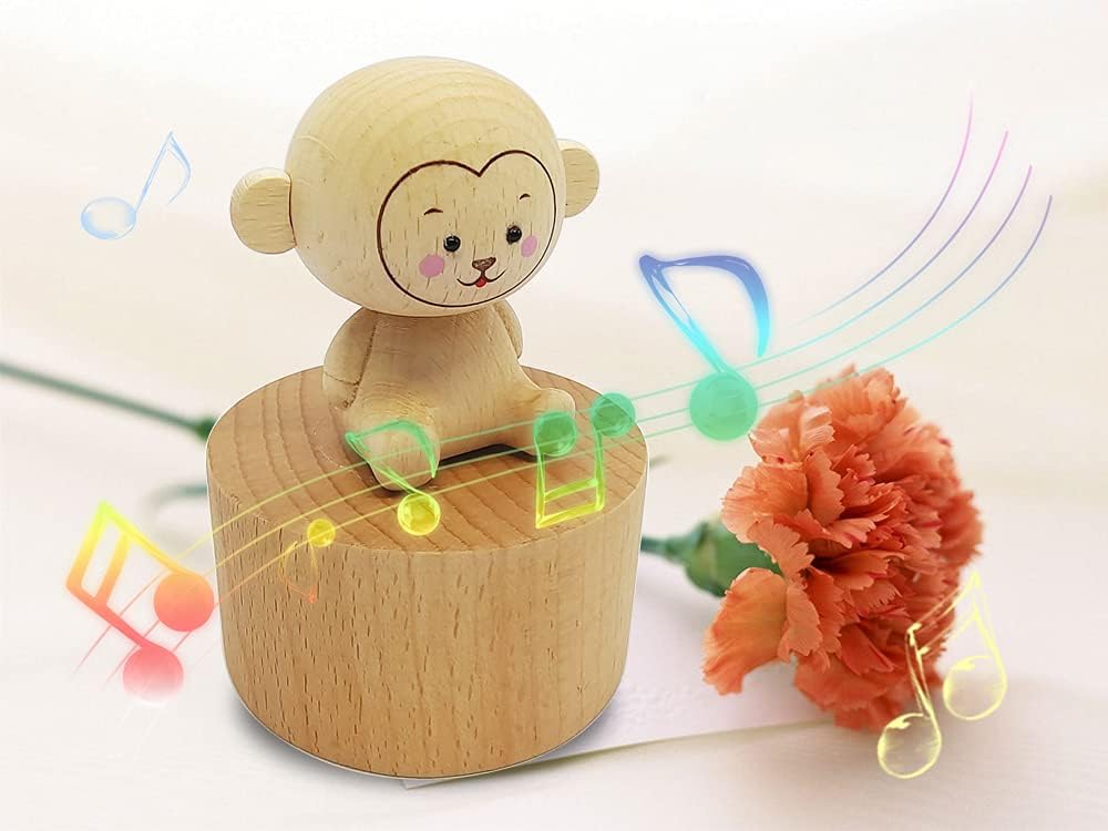 Cute Little Monkey Mini Music Box, Little Animals Wooden Mechanical Music Box, The Music Box Gift That Sings Canon, Best Gift for Boy Girl Friends Singing Music Gift Box