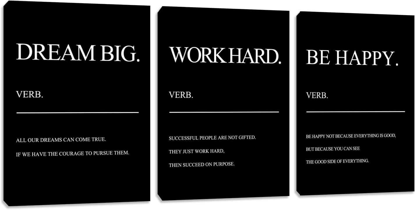 Large Motivational Work Hard Canvas Poster Painting Inspiring Wall Art Poster Black Wall Decor Framed Artwork Inspirational Black Wall Decor Wall Poster for Home Office Living Room (72"Wx36"H)