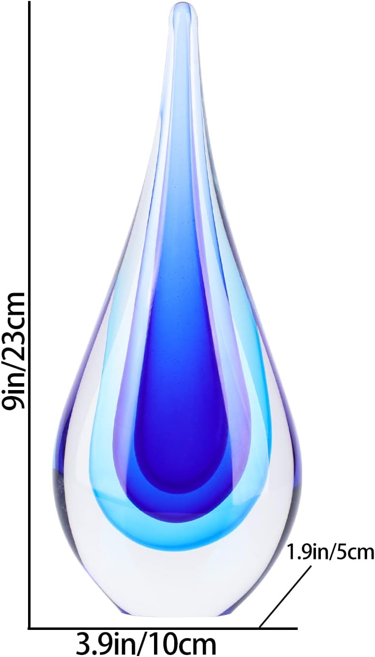 DOVDOV Blown Glass Sculpture, Blue Glass Art Collectible Statue, Unique Teardrop Ornament, Suitable for Office, Bookshelf, Dressing Table, Living Room Coffee Table, or Mantelpiece Display.
