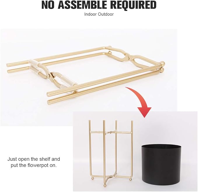 Sinolodo Mid Century Planter with Gold Plant Stand, 3 pcs Modern Planters for Indoor Plants, Metal Floor Planter Set with Foldable Stand(Pack of 3)