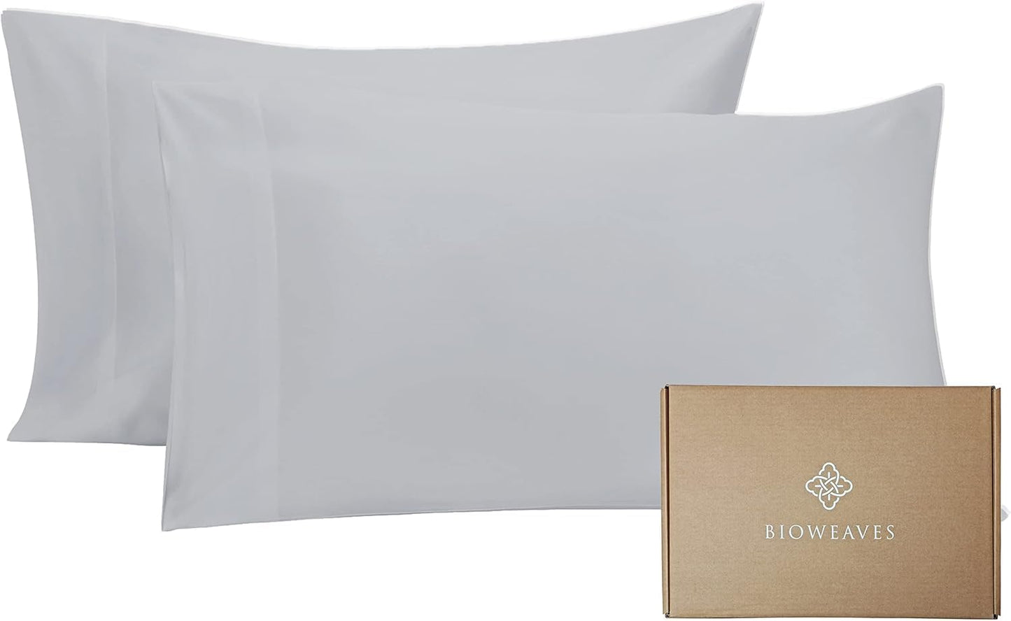 BIOWEAVES 100% Organic Cotton King Pillow Cases 300 Thread Count Soft Sateen Weave GOTS Certified – King Size, Set of 2, Glacier Gray