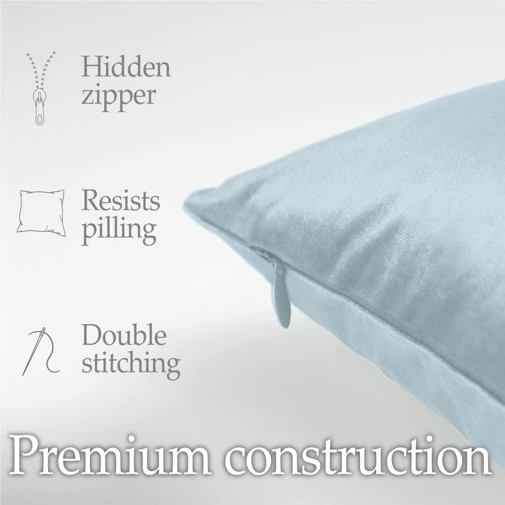 lalaLOOM Velvet Throw Pillow Covers, Set of 2 Decorative Square Pillows Home Decor, Soft Accent Cases, Silky Machine Washable Pillowcases for Sofa, Couch, Bedroom, Living Room, 16x16, Light Blue