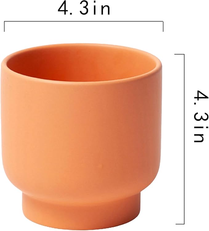 LB Orange Ceramic Planters for Indoor Plants, Succulent Plant Pots Ceramic Flower Pots, Modern Plant Pot for Living Room Office Home Decor, Round Flower Pot of 4.3 Inch(Plant Not Included)