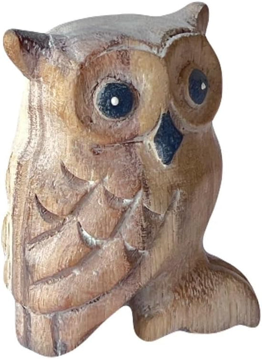 Lovely Wooden Hand Carved Wooden Animal Statue, Boho Decor Sculpture Art Decorative Rustic Home Decor Accent Handmade Handcrafted Decoration (Owl)