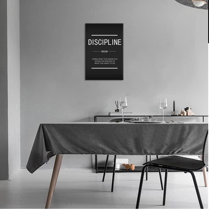 Discipline Noun Inspirational Wall Art Inspiring Painting Prints on Canvas Motivational Entrepreneur Quotes Picture Posters Artwork Wooden Office Home Decorations Framed Ready to Hang[24"W x 36"H]