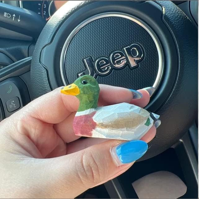 Hand-Carved Duck Wood Figurine Statue Decoration - Decoy Small Animal Miniature Sculpture. Nature-Inspired Gifts & Collectibles (Male Mallard)