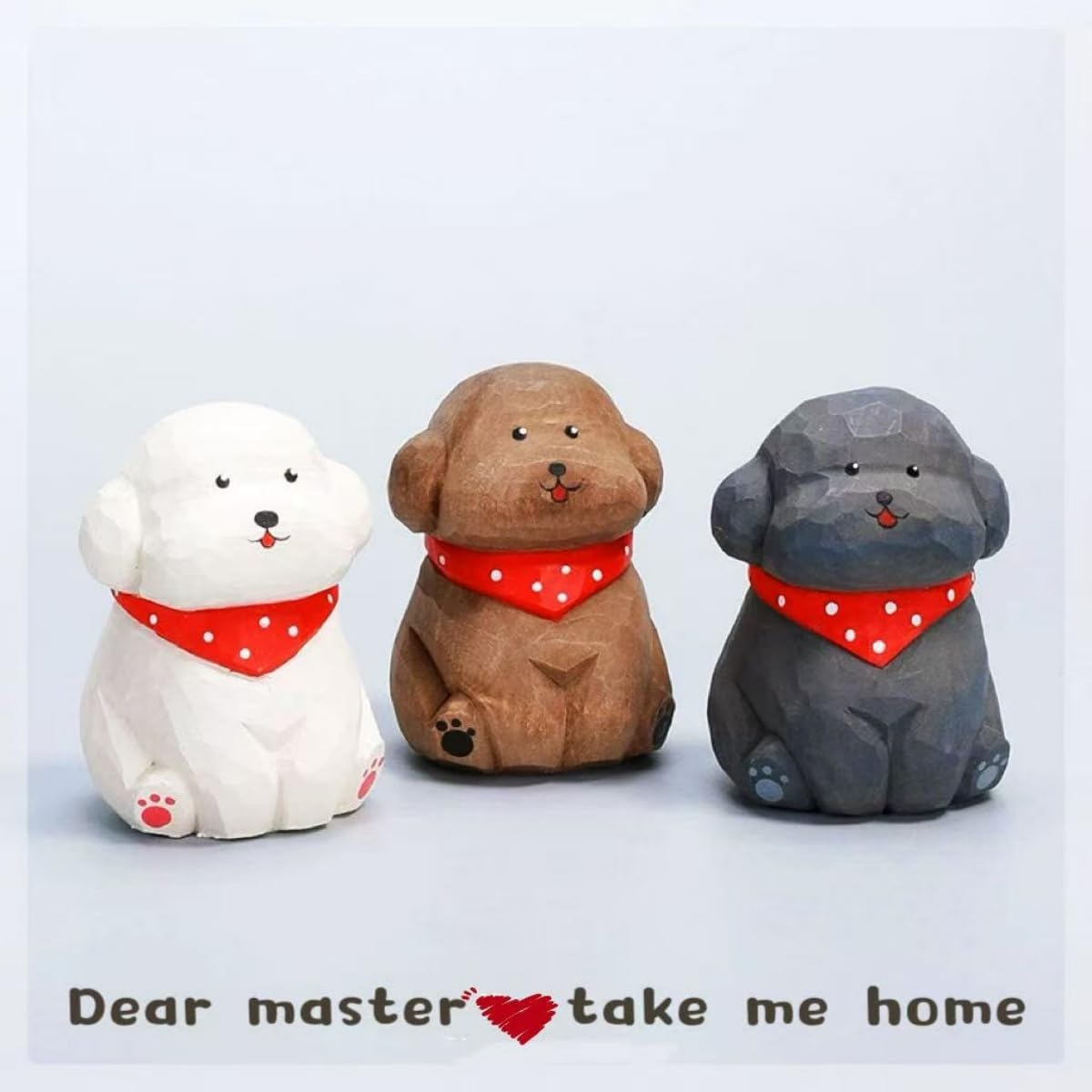 Cute Wood Teddy Dog Figurine, 2.7'Handmade Carved Brown Teddy Statue with Base, Unique Pet Dog Figure Collectibles Home Decor, Gift for Pet Lover