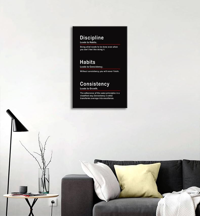 Inspirational Office Wall Decor Motivational Canvas Wall Art Discipline Habits Consistency Noun Inspiring Posters Prints Wall Picture Paintings Artwork Home Living Room Gym Framed[12''W X 18''H]