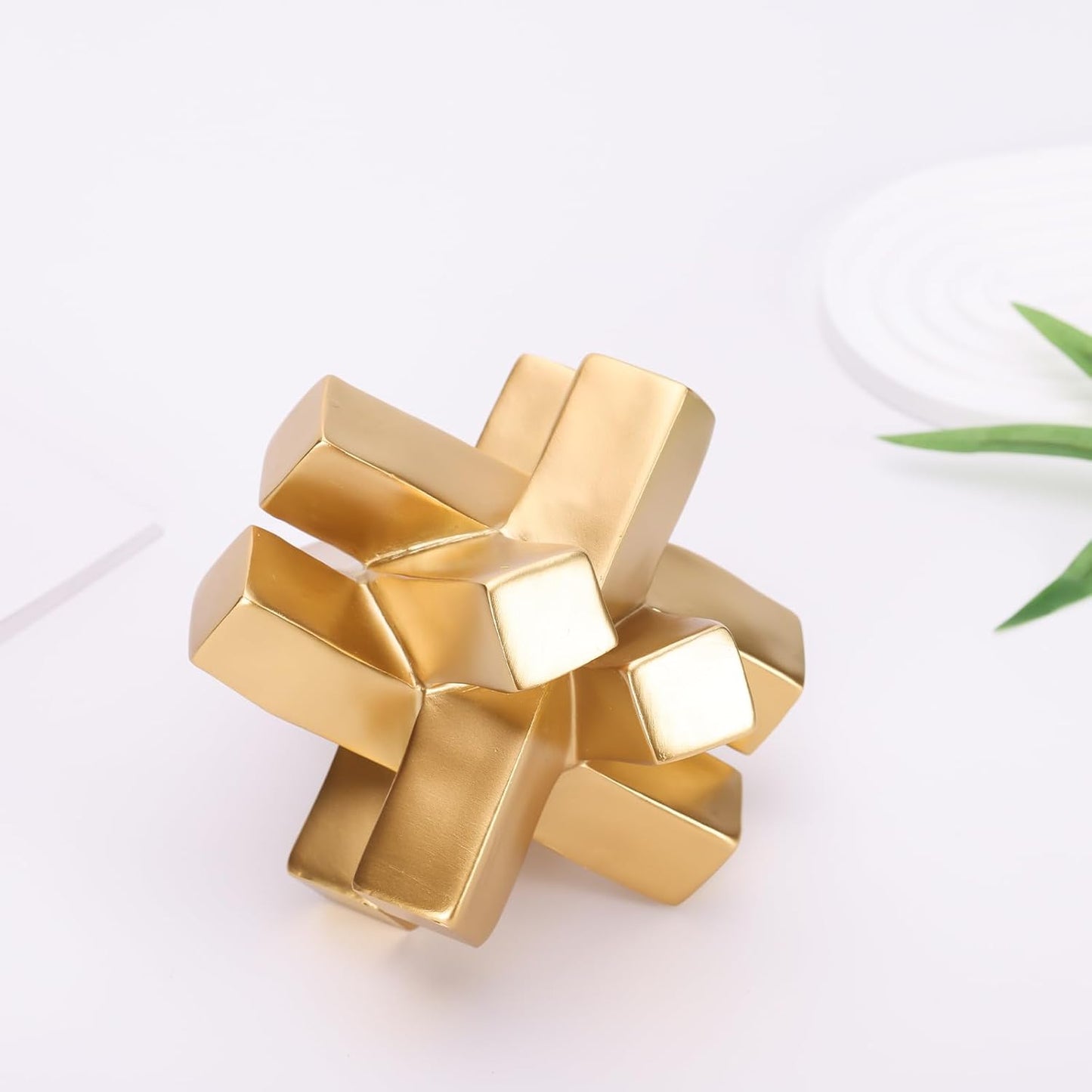 Gold Knot Decor Knick Knacks for Shelves - Geometric Sculpture Statue Modern Decorative Objects for Minimalist Bookcase, Tv Stand, Coffee Table & Entrance Decor