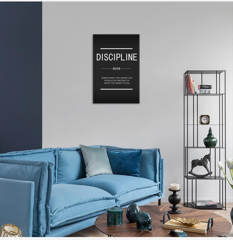 Discipline Noun Inspirational Wall Art Inspiring Painting Prints on Canvas Motivational Entrepreneur Quotes Picture Posters Artwork Wooden Office Home Decorations Framed Ready to Hang[24"W x 36"H]