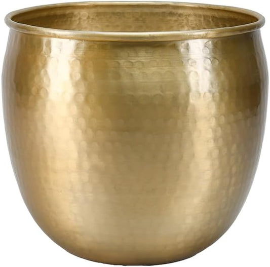 Serene Spaces Living Gold Brass Look Vintage Aluminum Vase - Perfect Decorative Accent for Plants, Weddings, and Events, Metallic Pot for Home, Large, Measures 10.75" Diameter and 9.75" Tall