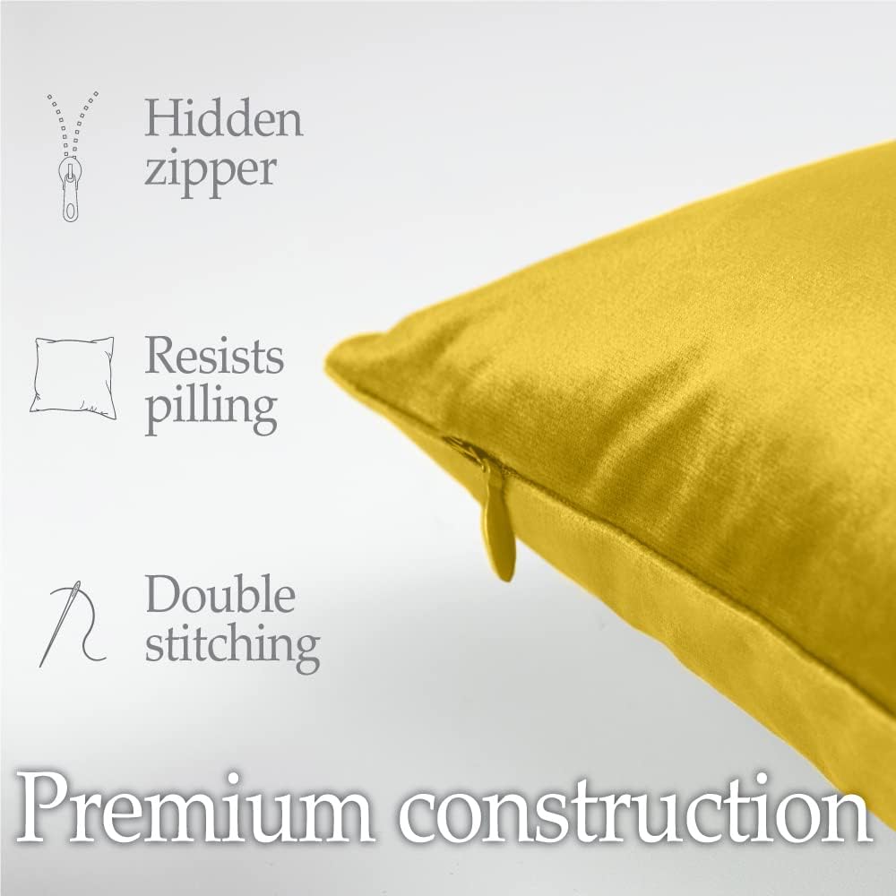 lalaLOOM Velvet Throw Pillow Covers, Set of 2, 18x18 Decorative Square Pillows Home Decor, Soft Accent Cases, Silky Machine Washable Pillowcases for Sofa, Couch, Bedroom, Living Room, Golden Yellow