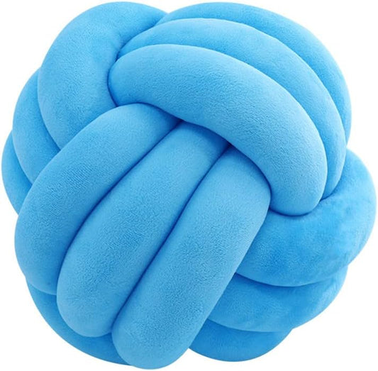 Knot Pillow Ball, Handmade Decorative Throw Pillow, Soft Round Knotted Cushion for Couch & Bedroom, Cute Home Decor, Braided Pillow for Living Room (13.8 Inches, Blue)