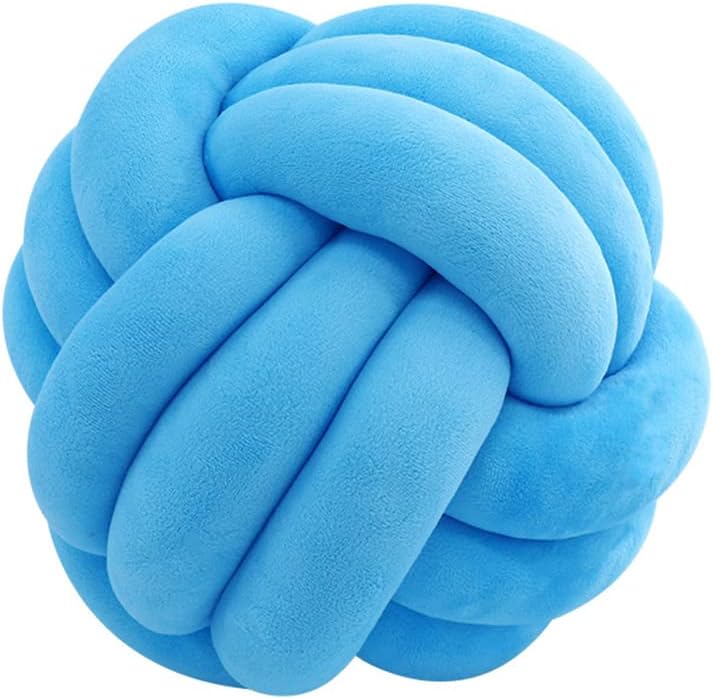 Knot Pillow Ball, Handmade Decorative Throw Pillow, Soft Round Knotted Cushion for Couch & Bedroom, Cute Home Decor, Braided Pillow for Living Room (7.87 Inches, Blue)