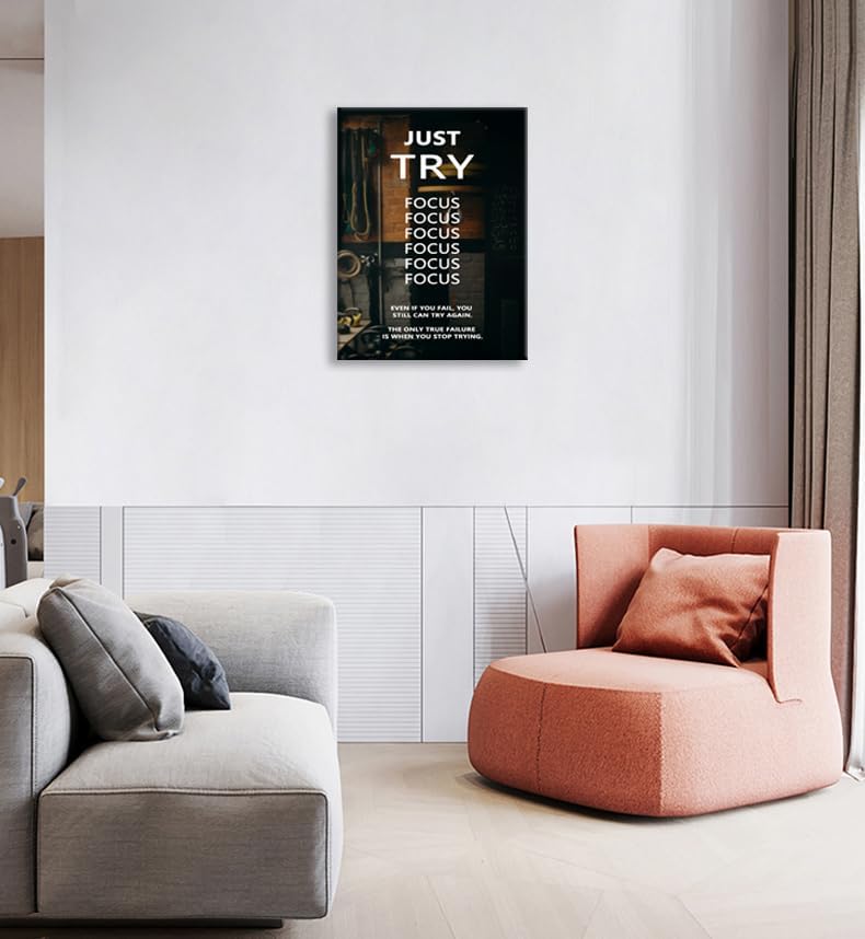 Inspirational Canvas Wall Art Just Try Inspiring Poster Motivational Entrepreneur Quotes Print Artwork Painting Picture for Framed Home Decor Office Living Room Ready to Hang[18''W X 24''H]