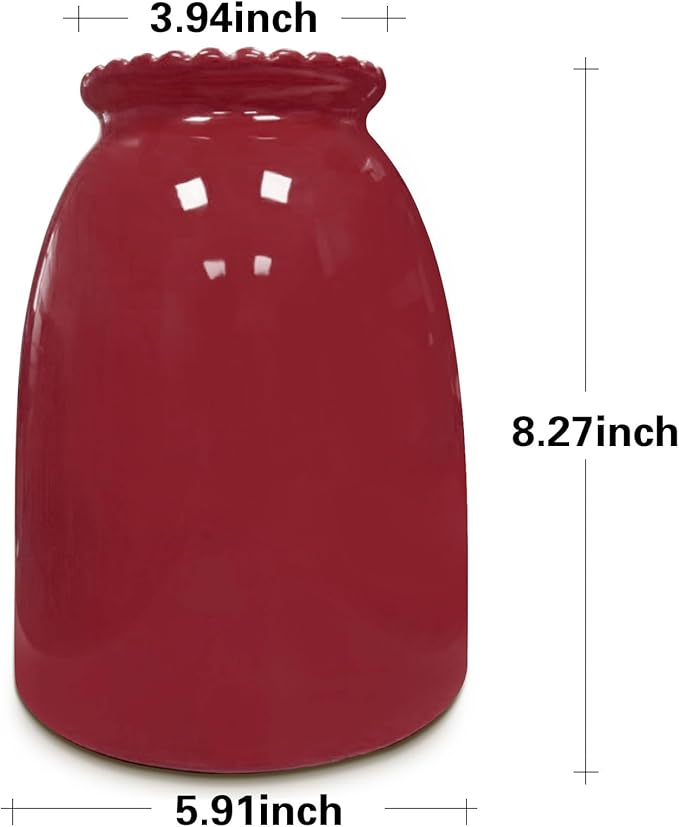 hjn Red Flower Vase- Ceramic Vase for Decor, White vase for Flowers, Modern Vases for Living Room/Home Decor Accents/Entryway/Mantel/Bookshel-Red