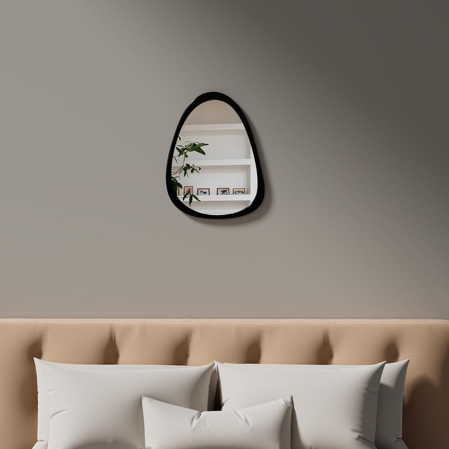 COOL2DAY Irregular Mirror,Asymmetrical Wood Wall Frame Abstract Assymetrical Decorative Mirror,Black Odd Shaped Mid Century Mirrors for Living Room Bedroom Entryway Bathroom Home Decor