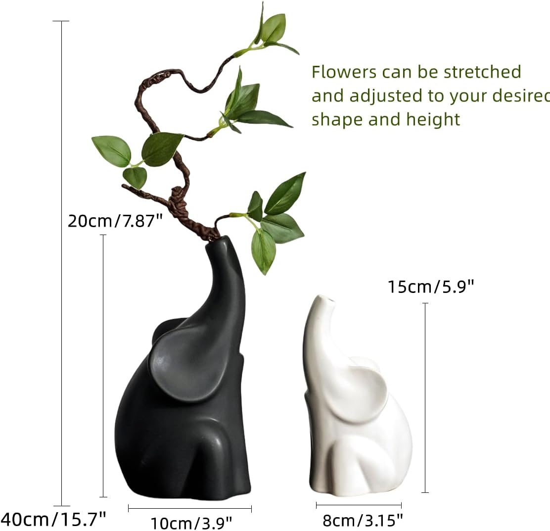 Loving Pair of Elephants,with Flower,Modern Ceramic Decor Statue,Good Luck Elephant,for Bookshelf Living Room Office Table Shelf Decorations.Gifts for Lover, Wife, Mother.