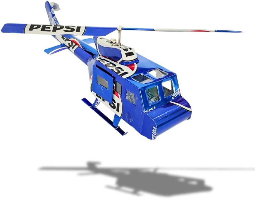 DYI Handcrafted Helicopter Model Made from Recycled Beer Cans — Small — Unique Gift for Beer Lovers, Dad, or Collectors — Eco-Friendly Bar Décor (Blue-Large)