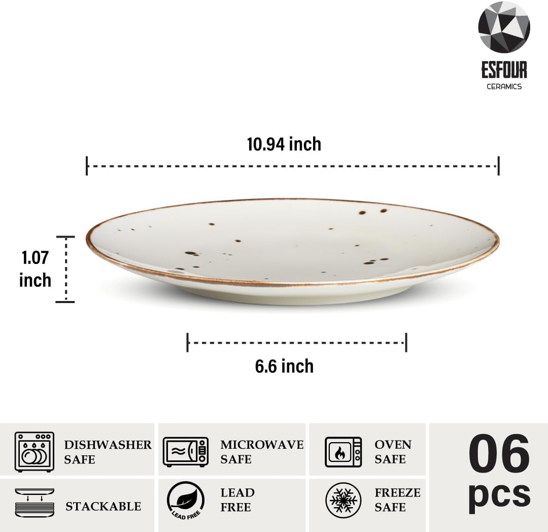 Dinner Plates 11 inch Set of 6 - Microwave, Oven, Dishwasher Safe, Scratch Resistant, Porcelain Durable Dishes for Steak, Pizza, Home & Restaurant, Party Gifts - Classic Assorted Color