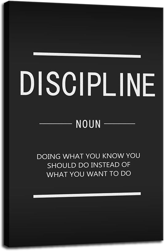 Discipline Noun Inspirational Wall Art Inspiring Painting Prints on Canvas Motivational Entrepreneur Quotes Picture Posters Artwork Wooden Office Home Decorations Framed Ready to Hang[24"W x 36"H]