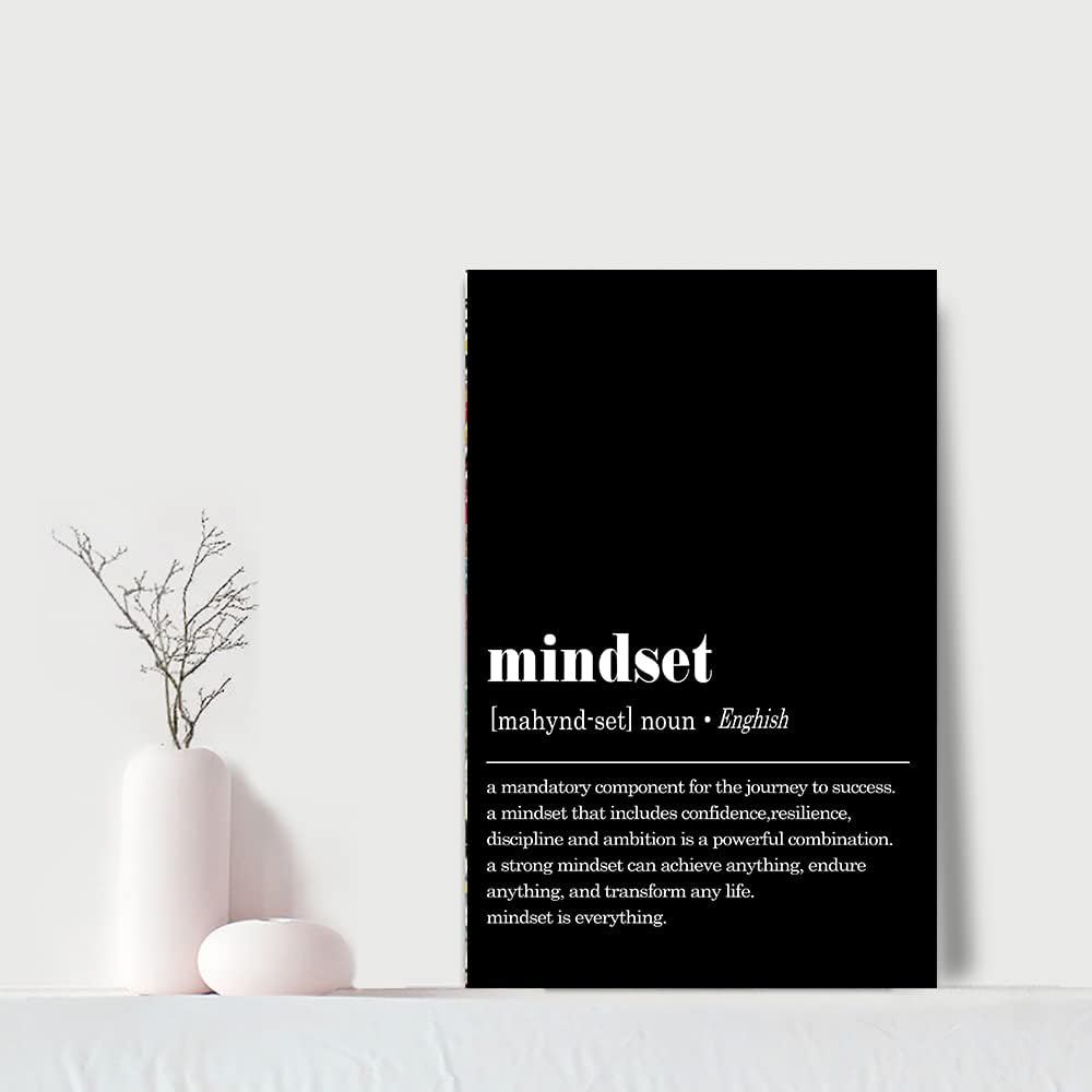 Inspirational Framed Office Home Wall Art with Mindset Verb Artwork Black and White Motivational Gifts for Men Mindset Is Everything Quotes Wall Decor Ready to Hang-12 inch x 18 inch