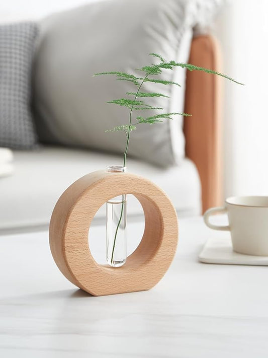 WONQEXZ Tabletop Vase,Modern Boho Planter Propagation Vase,Indoor Plant Pots for Desk Decor,Yellow Wooden Flower Vase,Plant Gift,1.6 * 4.9 * 4.3in,Plants Not Included