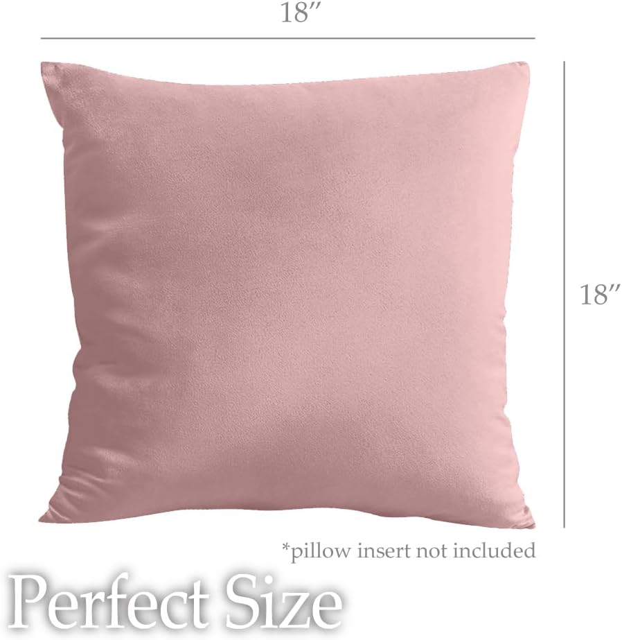 lalaLOOM Velvet Throw Pillow Covers, Set of 2, 18x18 Decorative Square Pillows Home Decor, Soft Accent Cases, Silky Machine Washable Pillowcases for Sofa, Couch, Bedroom, Living Room, Dusty Rose