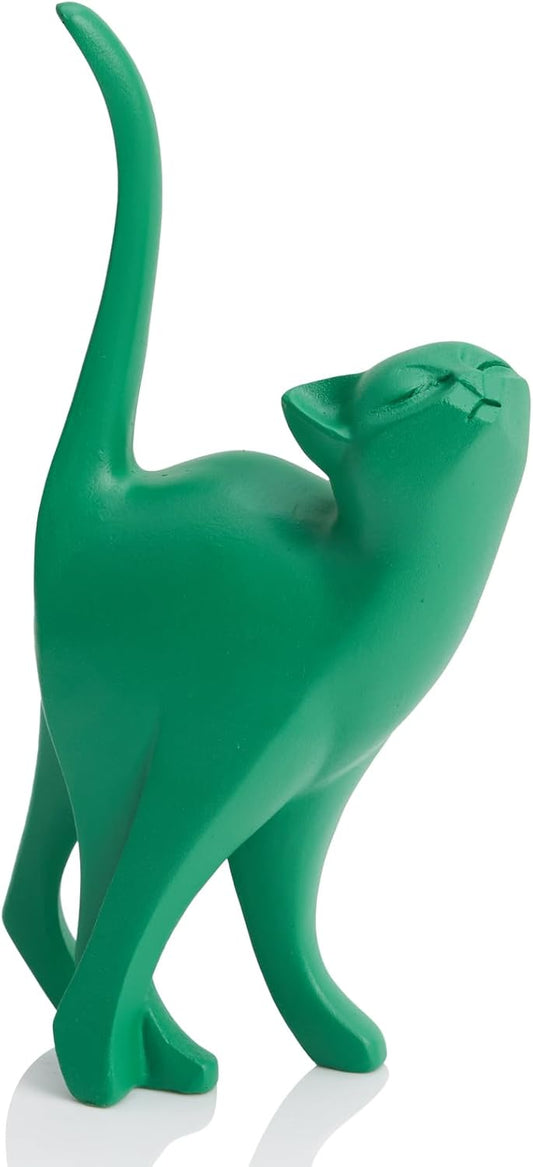 Green Cat Statue Modern Abstract in Multiple Colors, Ideal Indoor Decor & Gift for Cat Lovers, Artistic Home Accents