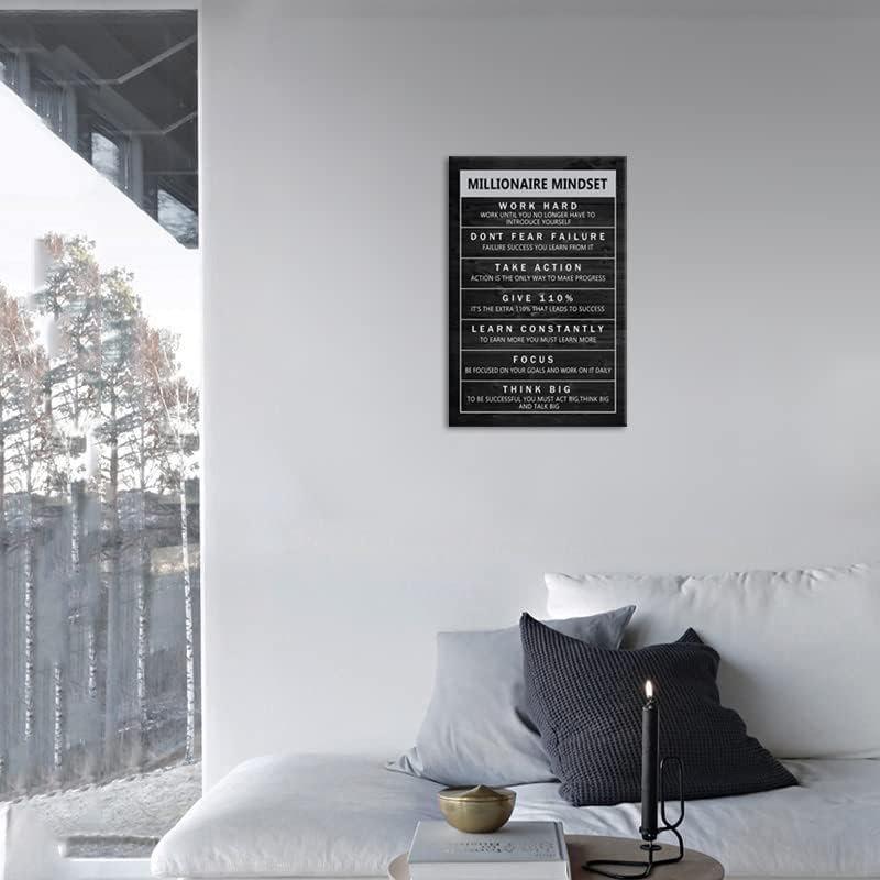 Inspirational Canvas Wall Art Motivational Entrepreneur Proverbs Millionaire Mindset Inspirational Painting Poster Print Artwork Office Wall Decoration Frame Ready to Hang[12" W X 18" H]