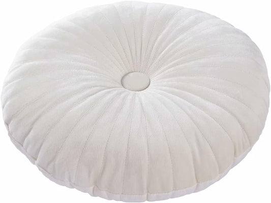 HLOVME Round Pillow Cushion for Couch Velvet Decorative Small Throw Pillow Solid Color for Living Room Bed Floor 13.7”, Cream