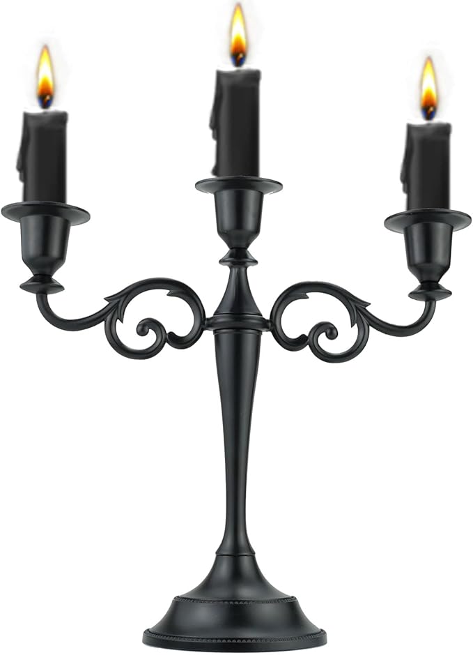 3 Metal Candelabra – Candlesticks Holder for Formal Events, Wedding, Church, Holiday Décor, Halloween – Taper Candle Holder Stand Centerpiece Elegant Decoration Piece for Table,Pure Black